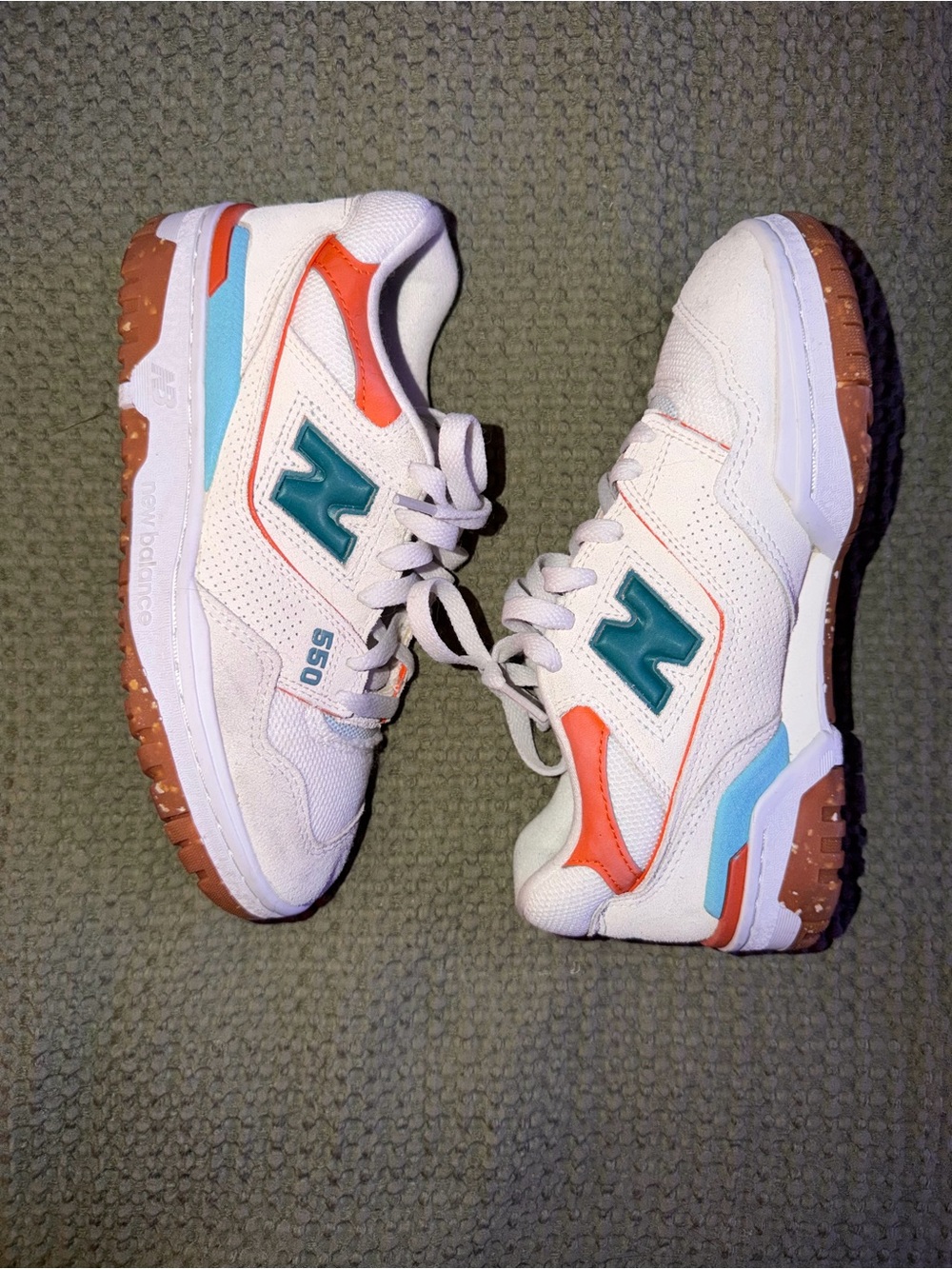 New Balance Women’s 550 White Teal & Orange Accent Sneakers